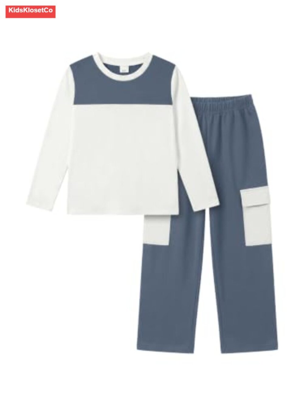 Boys 2-Piece Sweatsuit Set Long Sleeve Colorblock Cargo Sweatpants